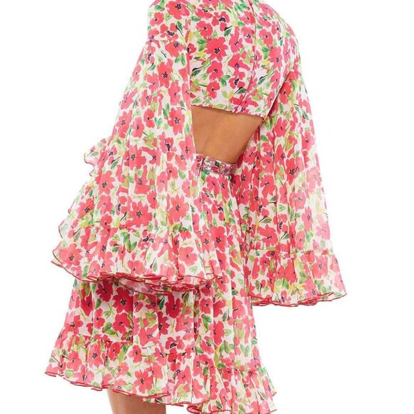 Mac Duggal Floral Print Bell Sleeve A-Line Dress - Picture 3 of 7